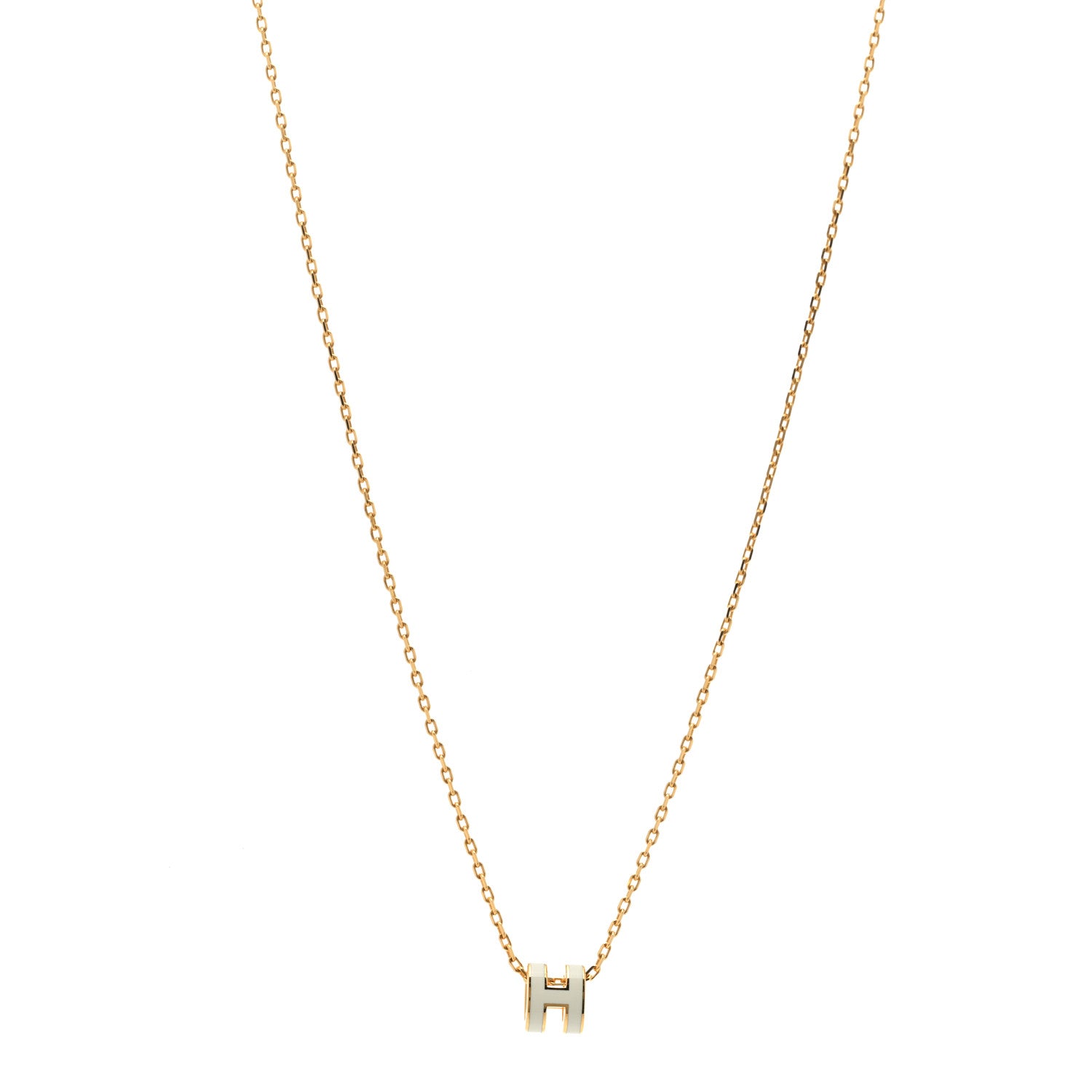 Hermes Lacquered Gold Mini Pop H Pendant Necklace White 1 of 5