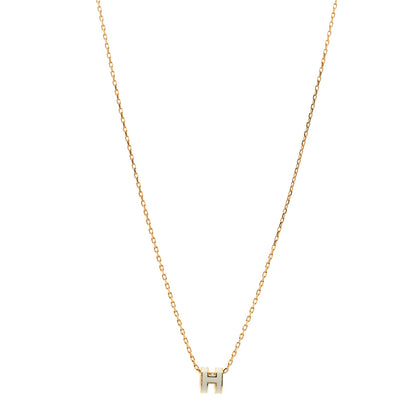 Hermes Lacquered Gold Mini Pop H Pendant Necklace White 1 of 5