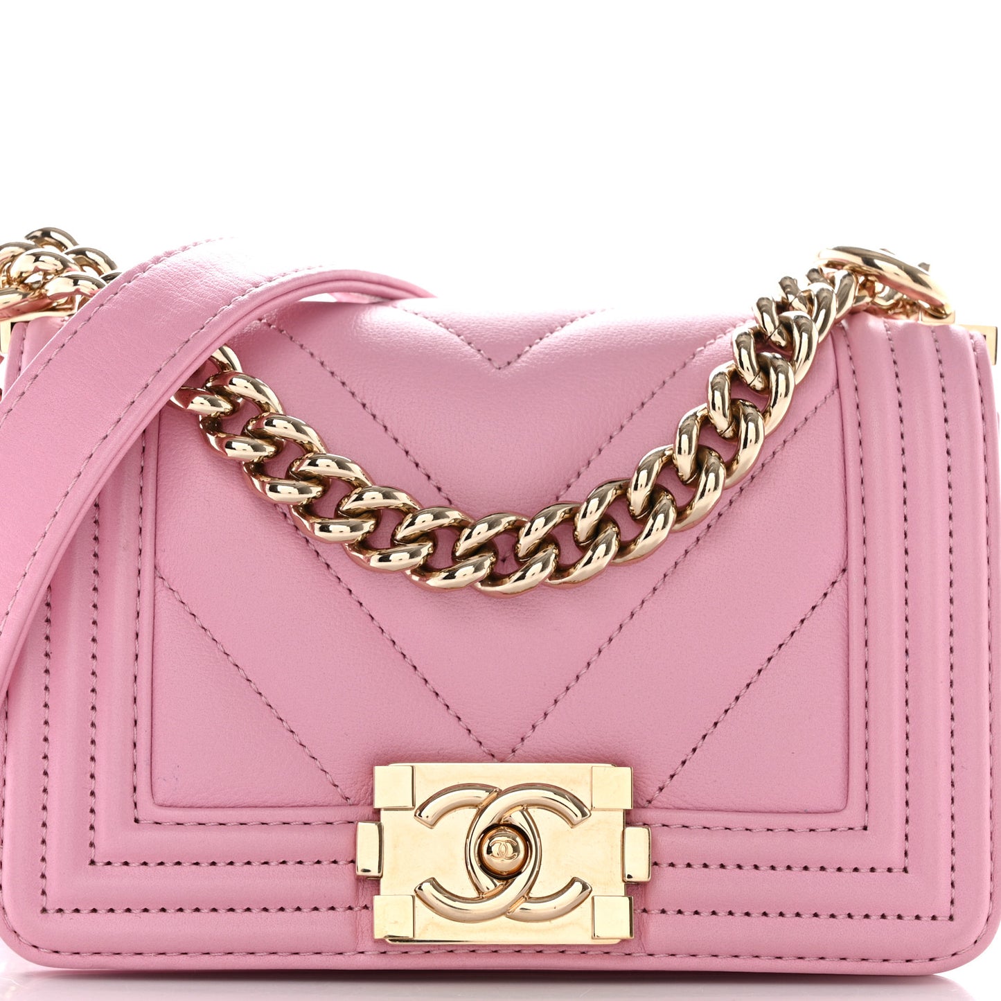 Calfskin Chevron Quilted Mini Boy Flap Pink
