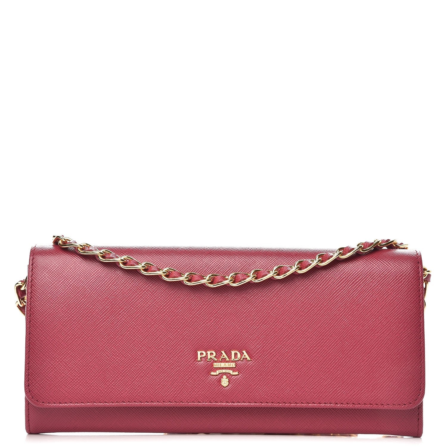 Prada Saffiano Metal Oro Chain Wallet Ibisco 1 of 8