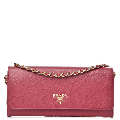 Prada Saffiano Metal Oro Chain Wallet Ibisco 1 of 8