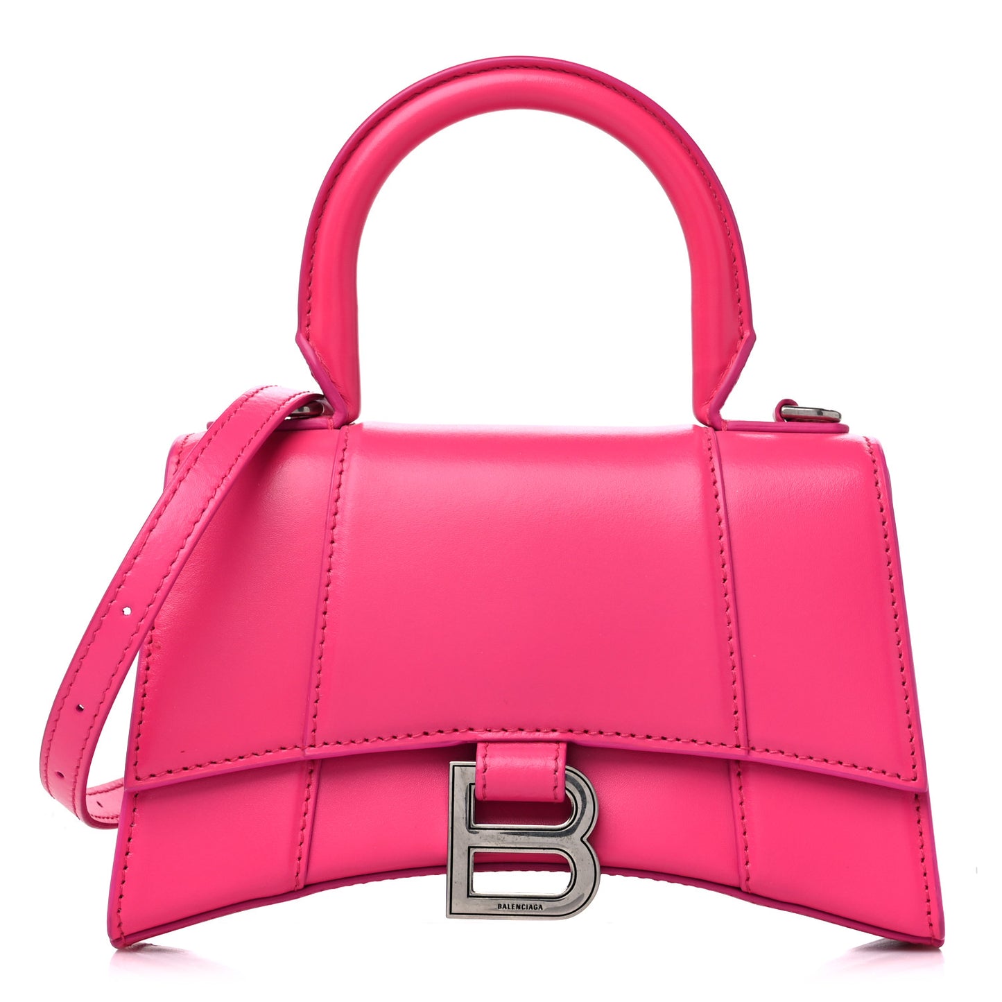 Shiny Box Calfskin Hourglass Top Handle Bag XS Acid Fuchsia