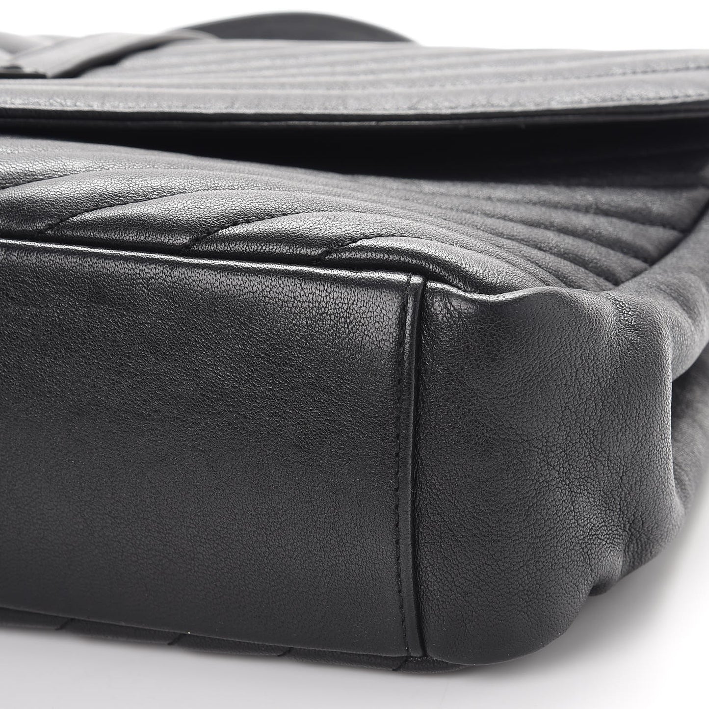 Sheepskin Matelasse Chevron Monogram Monochrome Large College Satchel Black