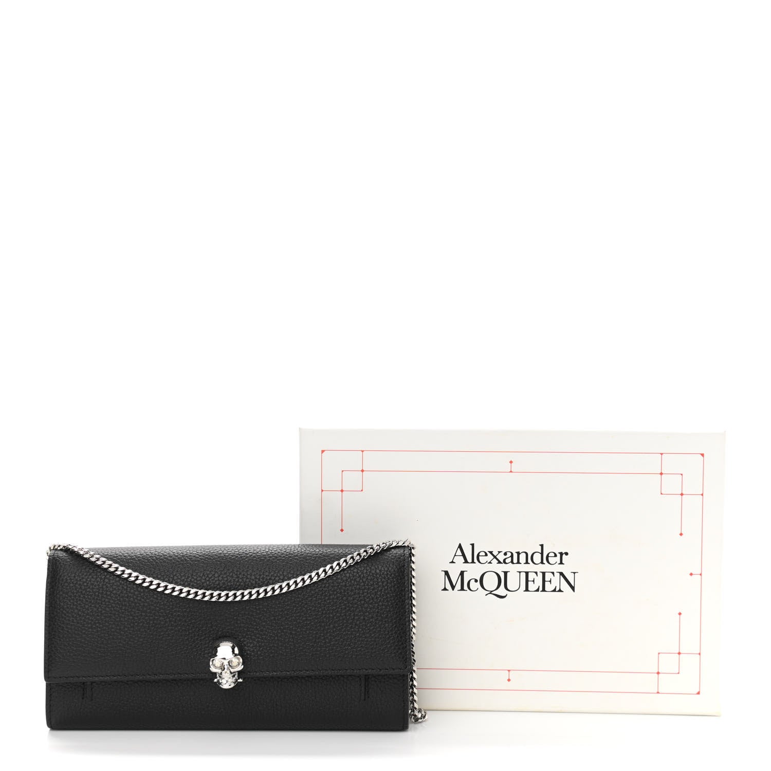 Alexander McQueen Pebbled Calfskin Skull Wallet on Chain Black