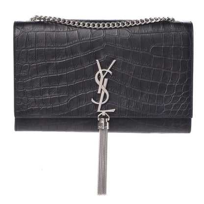 Saint Laurent Calfskin Crocodile Embossed Medium Classic Monogram Kate Tassel Satchel Black 1 of 9