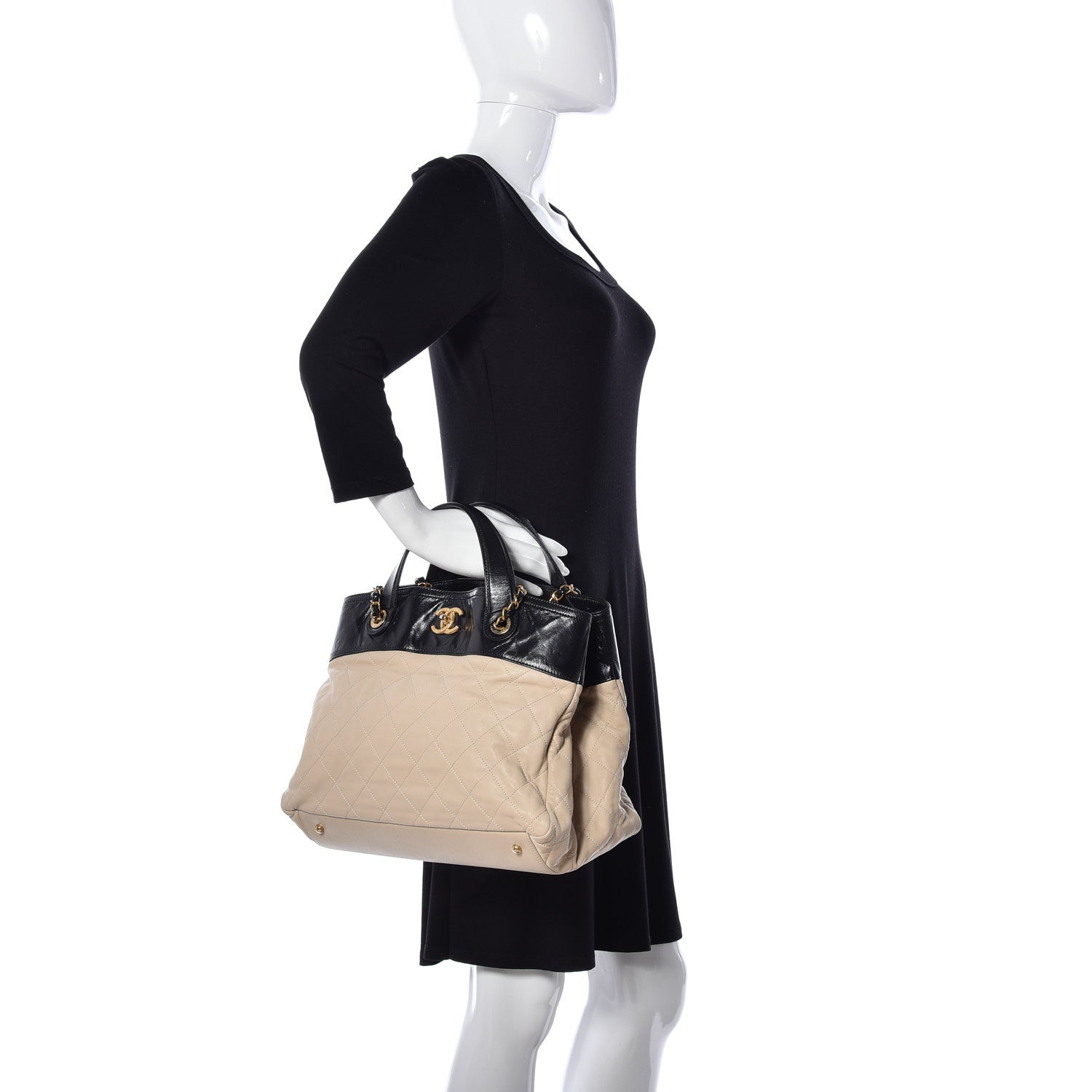 Chanel Calfskin Quilted In The Mix Shopping Tote Beige Black 4 of 20