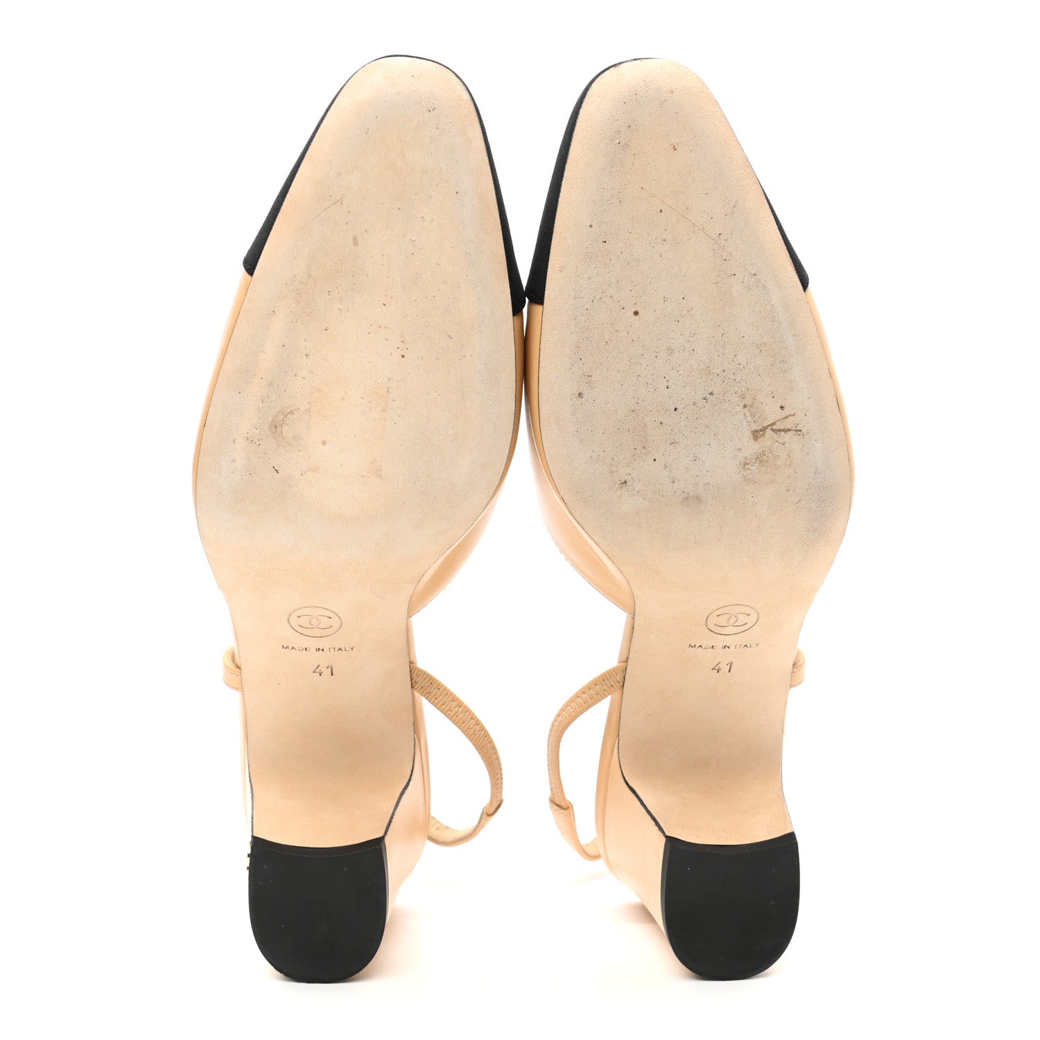 Chanel Goatskin Grosgrain Cap Toe CC Slingback Pumps 41 Beige Black 5 of 8