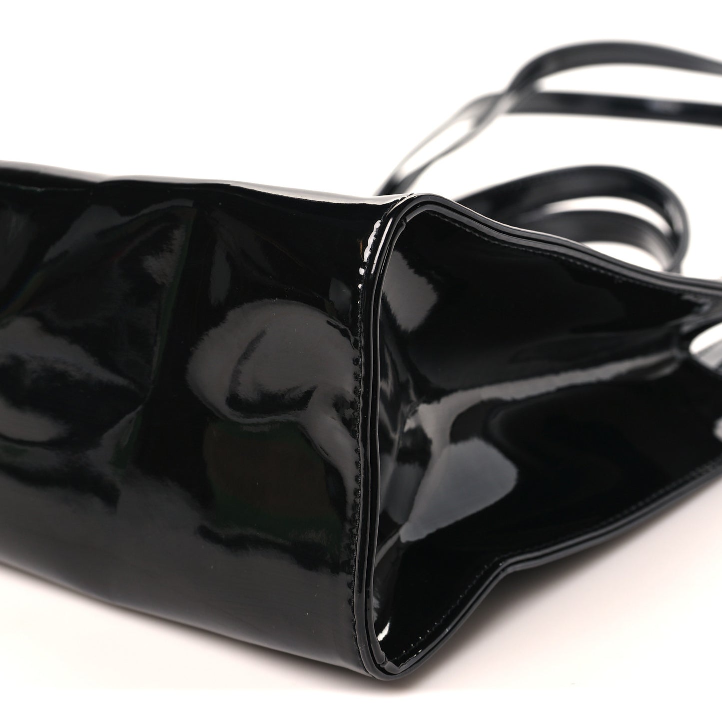 Patent Vegan Leather Shmedium Shopping Bag Black