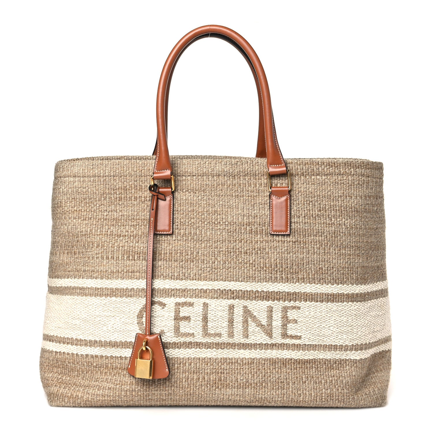Celine Textile Calfskin Horizontal Cabas Beige Tan 3 of 12