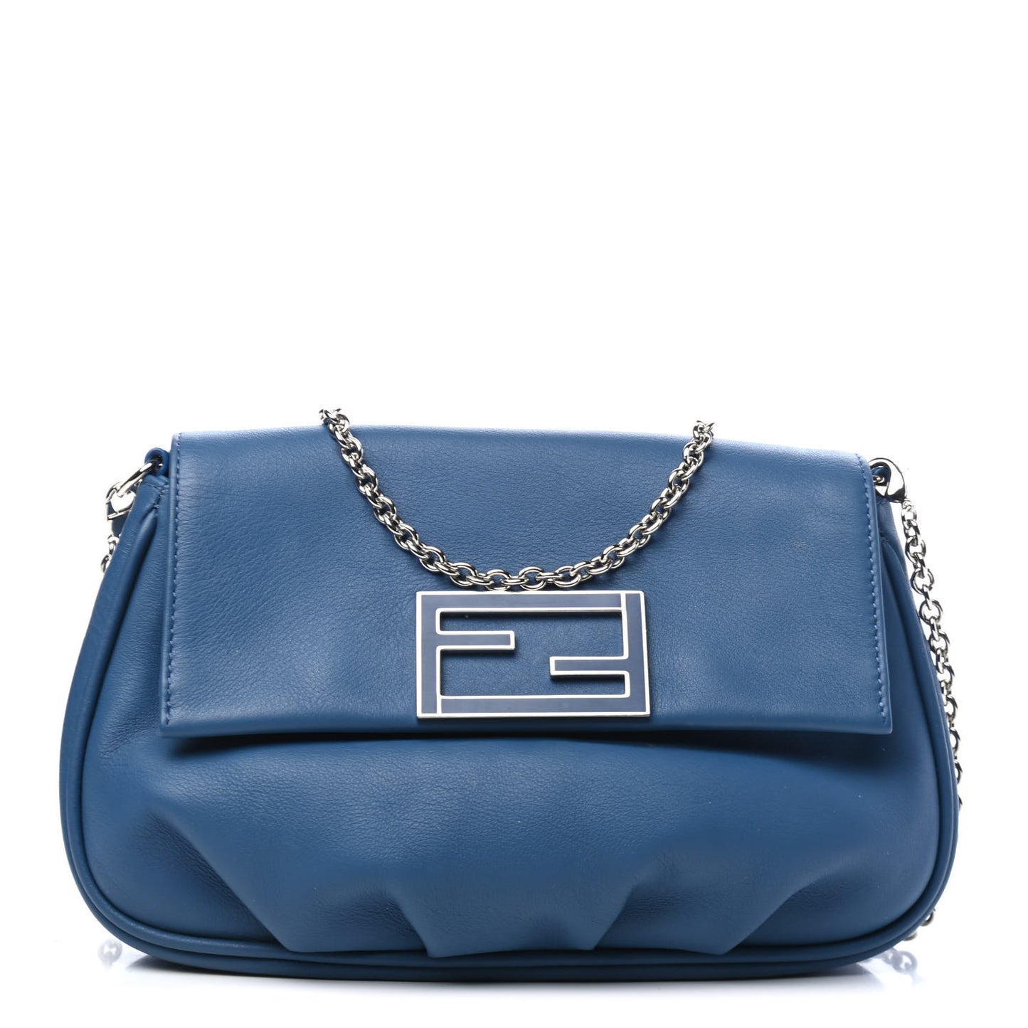 Vitello Flamingo Enamel Fendista Pouchette Crossbody Blu Cobalto