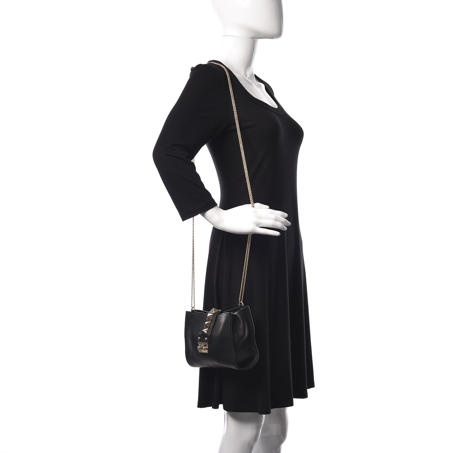 Vitello Glam Lock Rockstud Messenger Bag Black