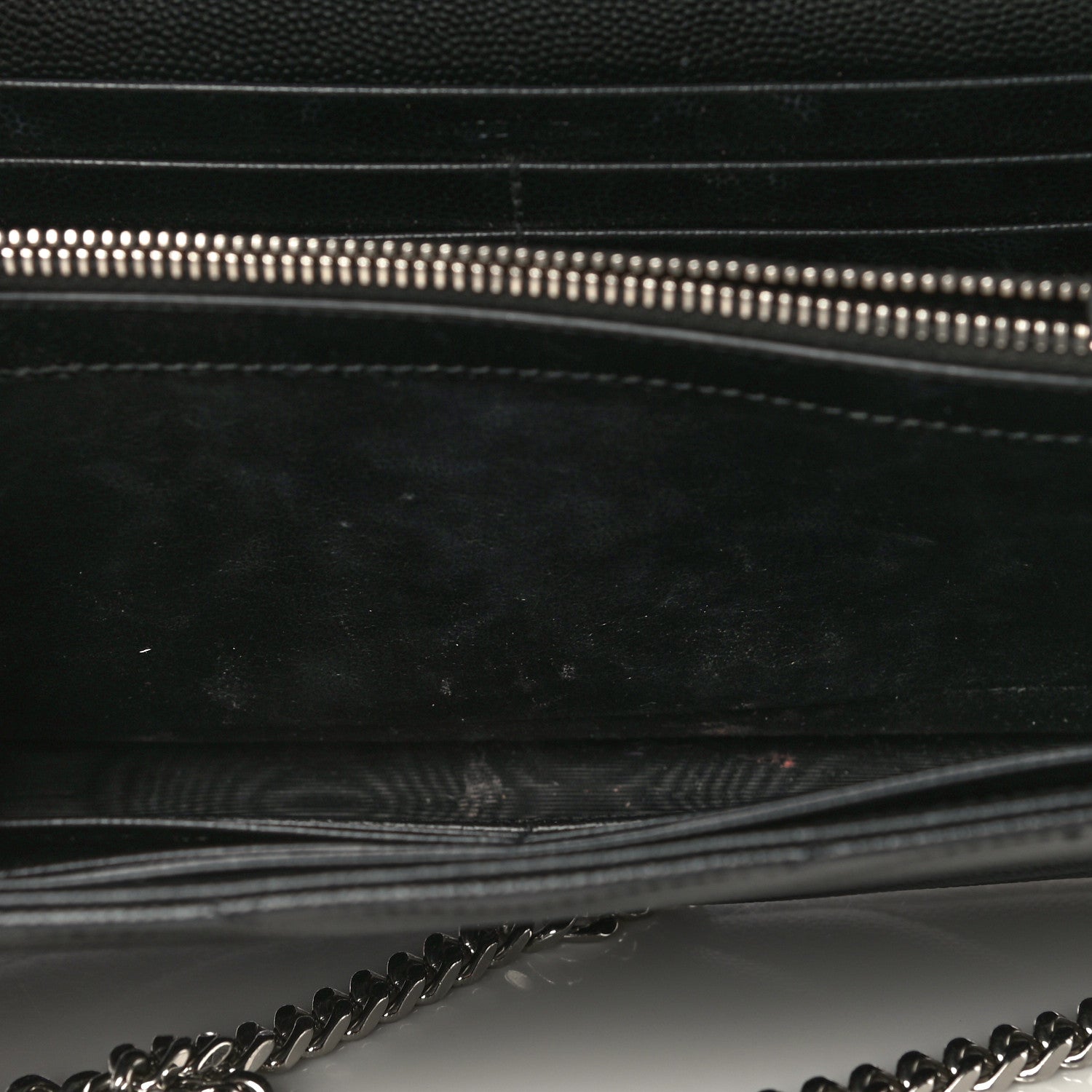 Saint Laurent Grain De Poudre Matelasse Chevron Monogram Chain Wallet Black 18 of 21