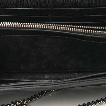 Saint Laurent Grain De Poudre Matelasse Chevron Monogram Chain Wallet Black 18 of 21