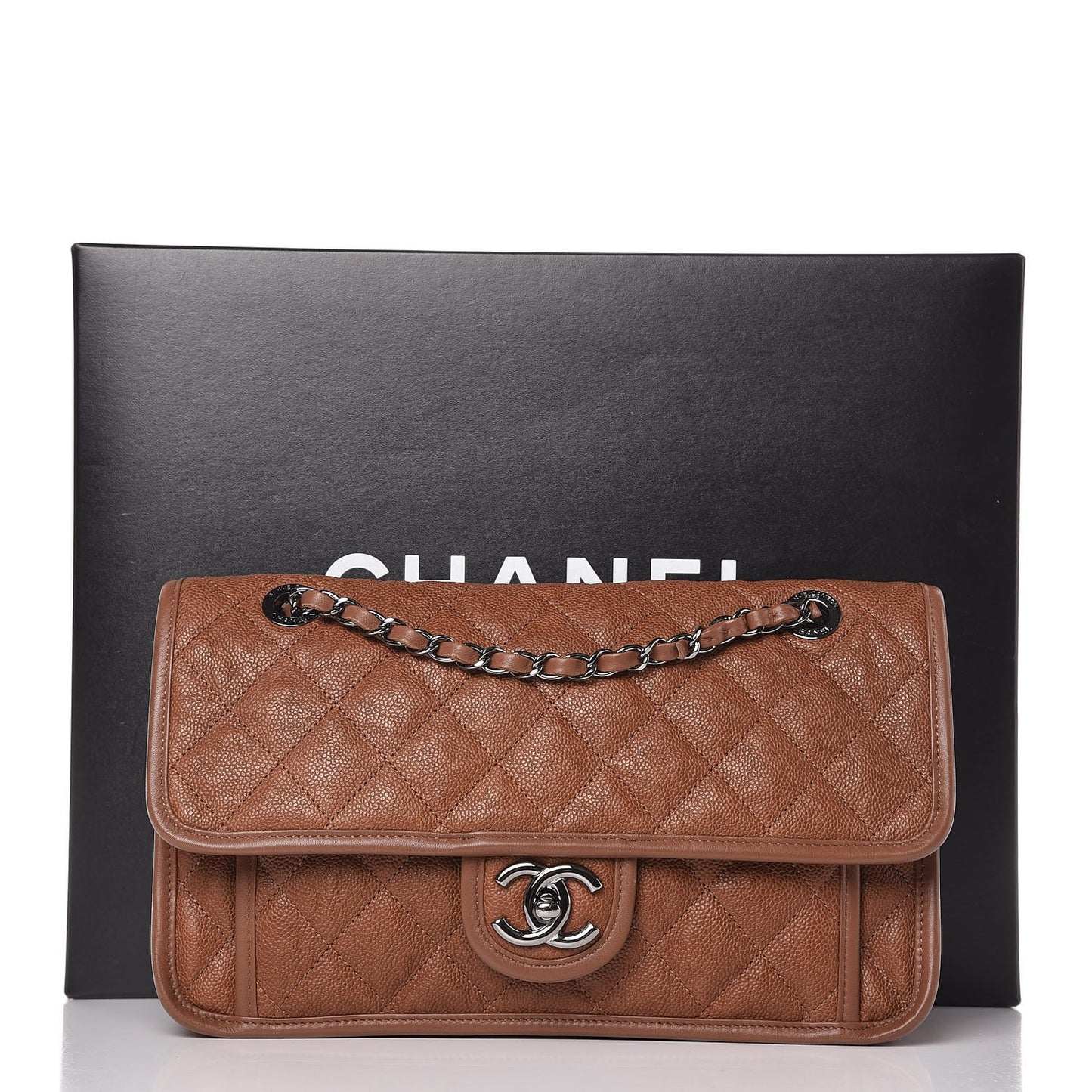 Caviar Quilted Medium French Riviera Flap Brown