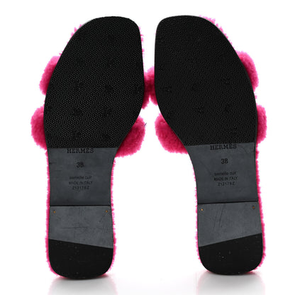 Hermes Woolskin Oran Sandals 38 Rose Fuchsia 5 of 8
