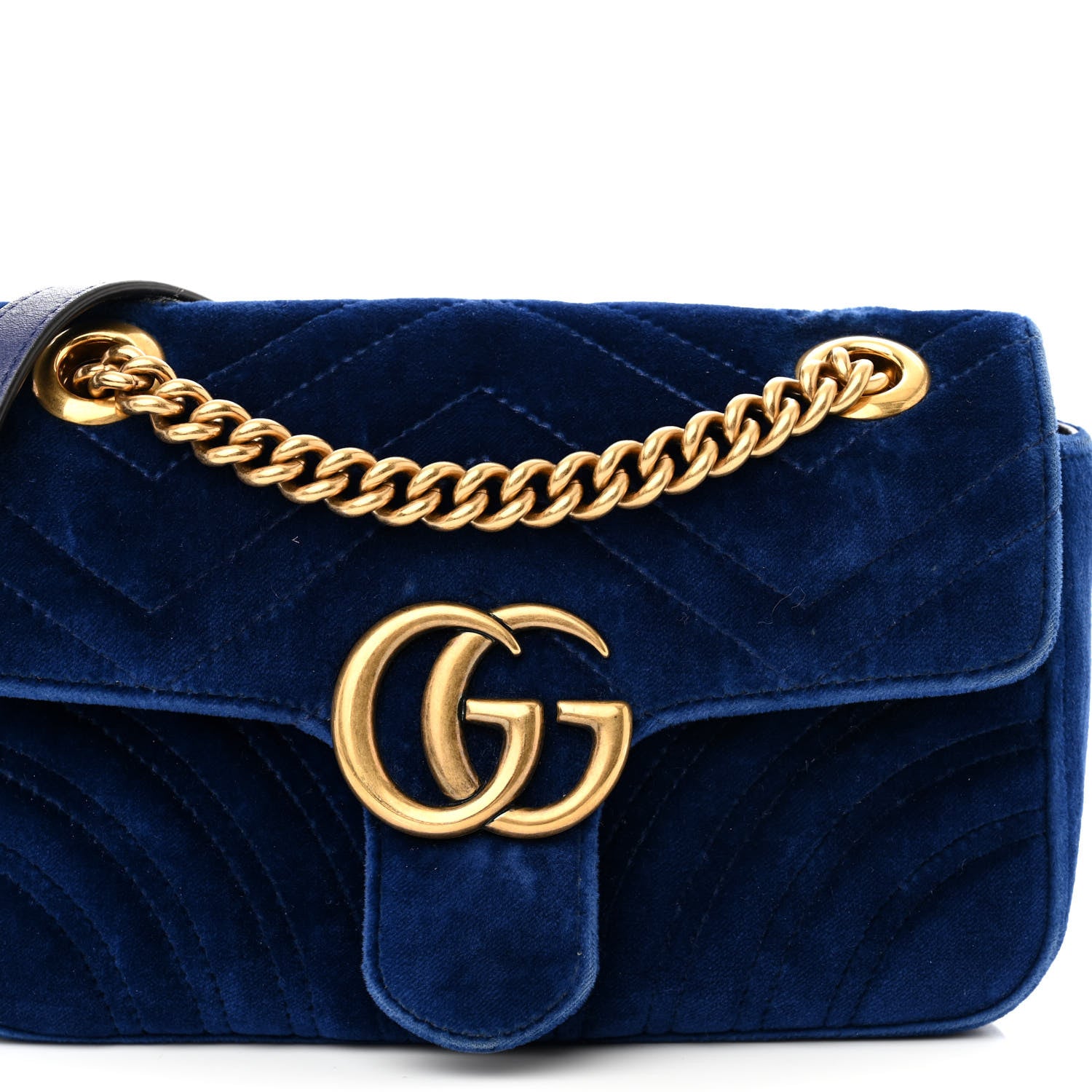 Gucci Velvet Matelasse Mini GG Marmont Shoulder Bag Cobalt Blue 8 of 10