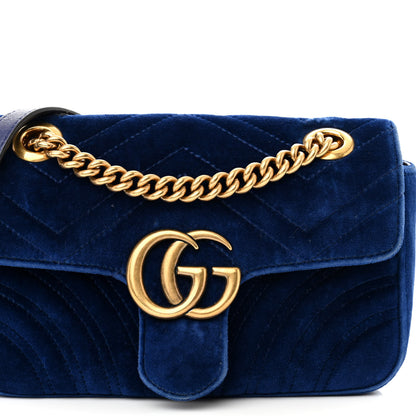Gucci Velvet Matelasse Mini GG Marmont Shoulder Bag Cobalt Blue 8 of 10
