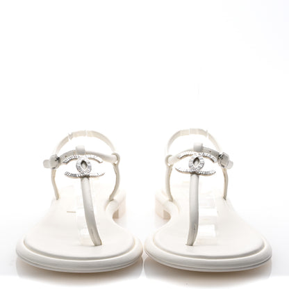 Chanel Lambskin Crystal Baguette CC Thong Sandals 36.5 White 3 of 9