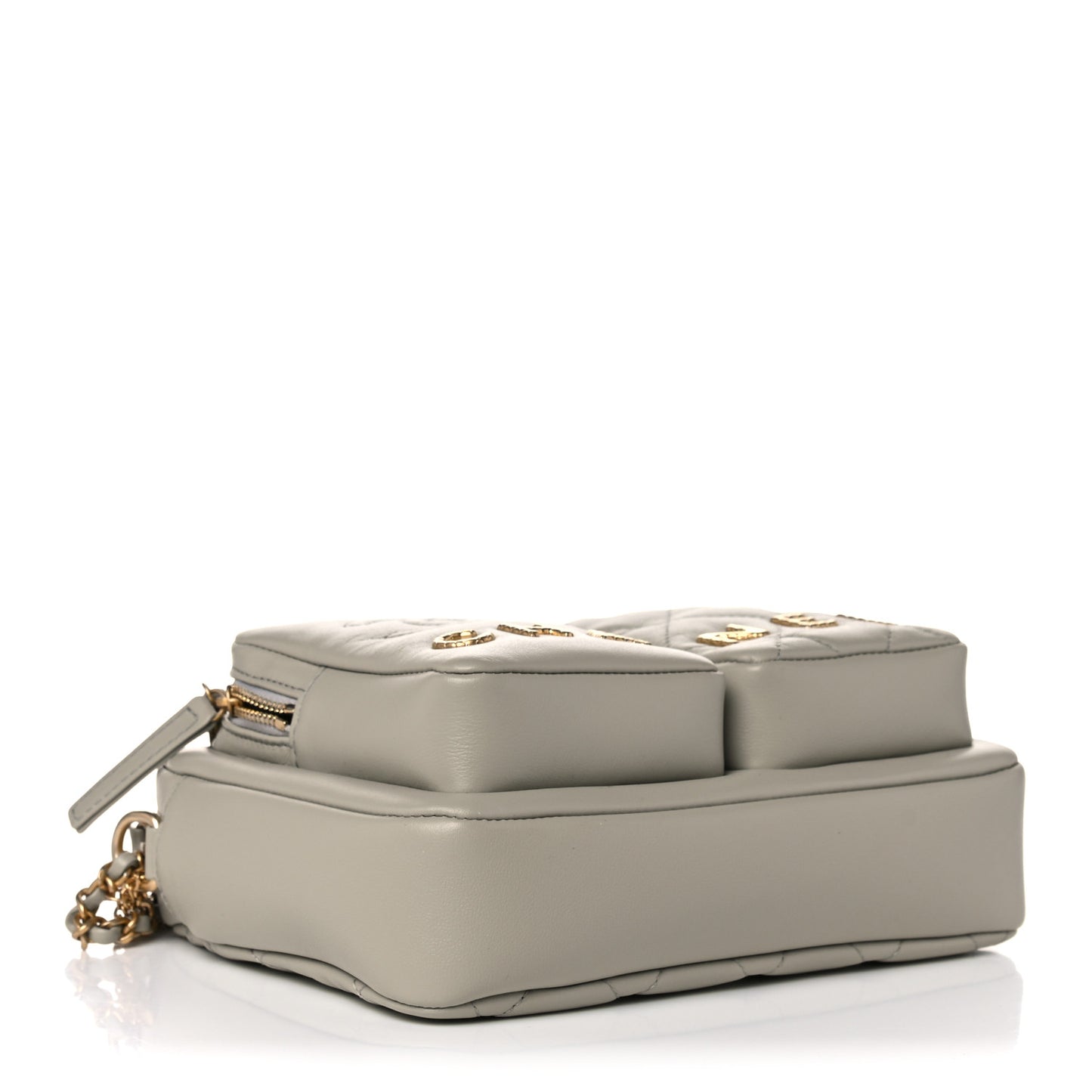 Calfskin Quilted Small Camera Case Grey