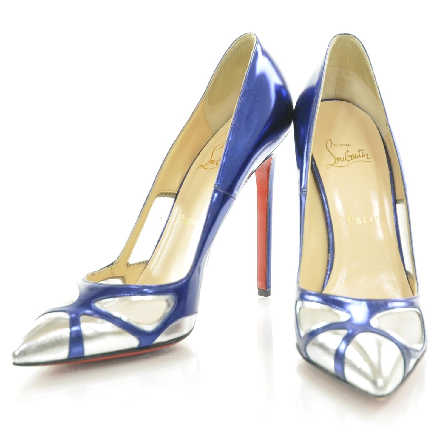Patent Leather Mesh Tashaf 120 Pumps 39 Metallic Blue