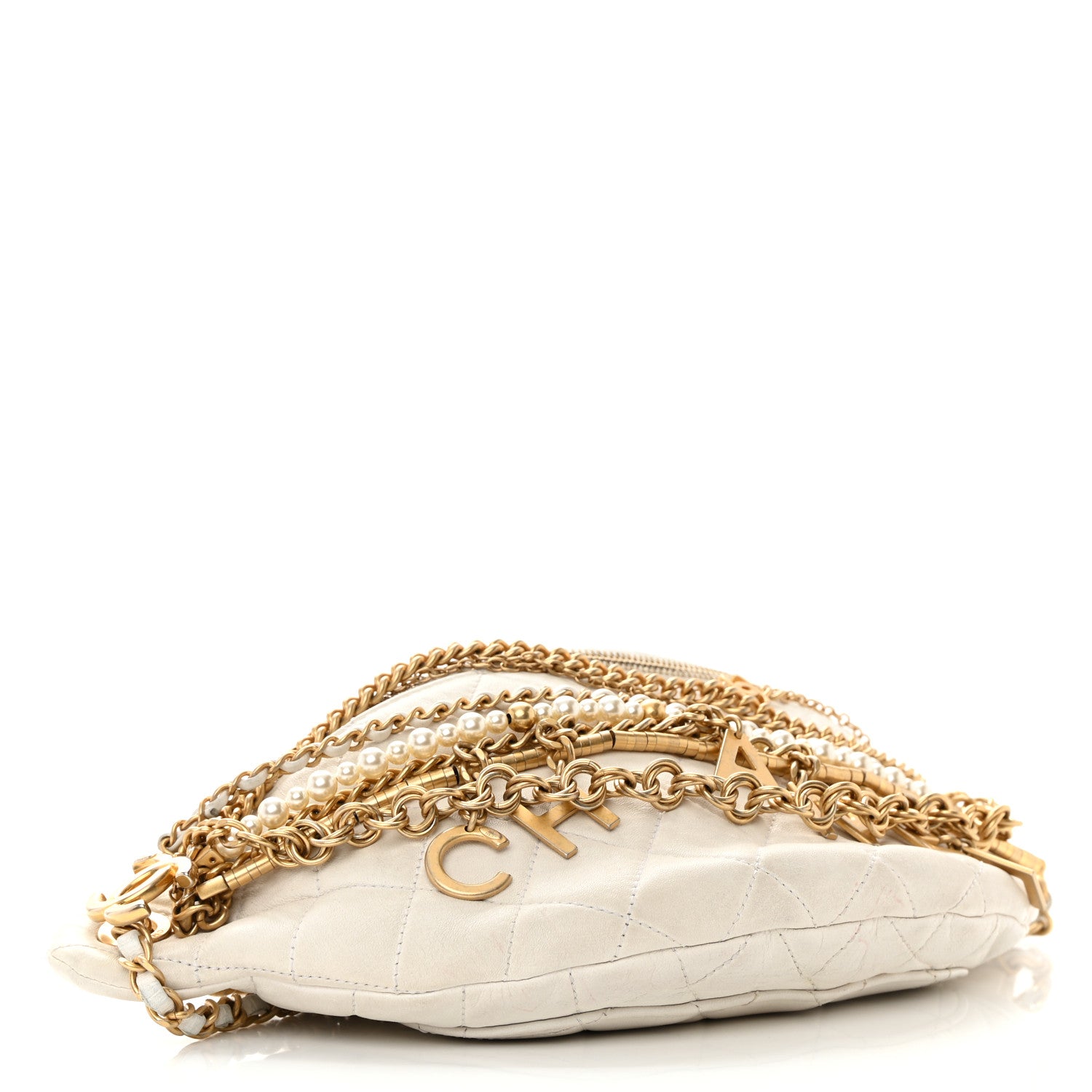 Chanel Lambskin Quilted All About Chains Waist Belt Bag White 4 of 14