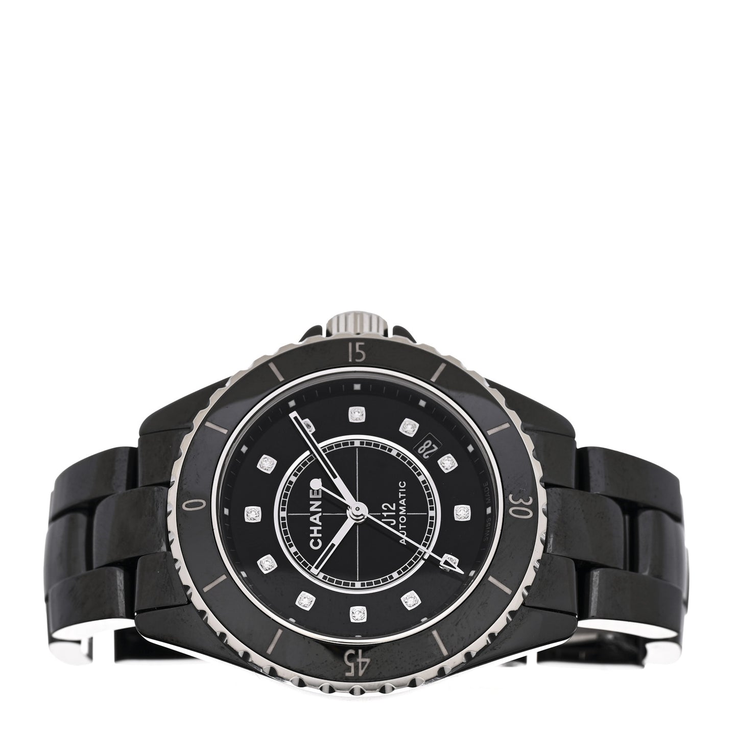 Stainless Steel Ceramic Diamond 38mm J12 Automatic Watch Black