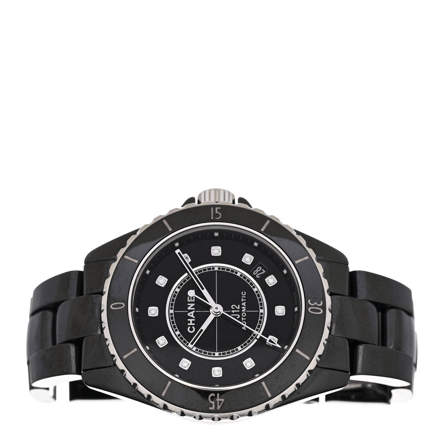 Chanel Stainless Steel Ceramic Diamond 38mm J12 Automatic Watch Black 2 of 5