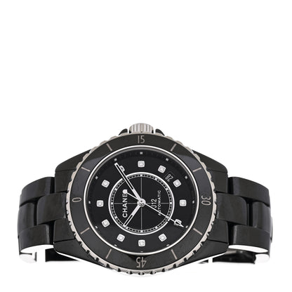 Chanel Stainless Steel Ceramic Diamond 38mm J12 Automatic Watch Black 2 of 5