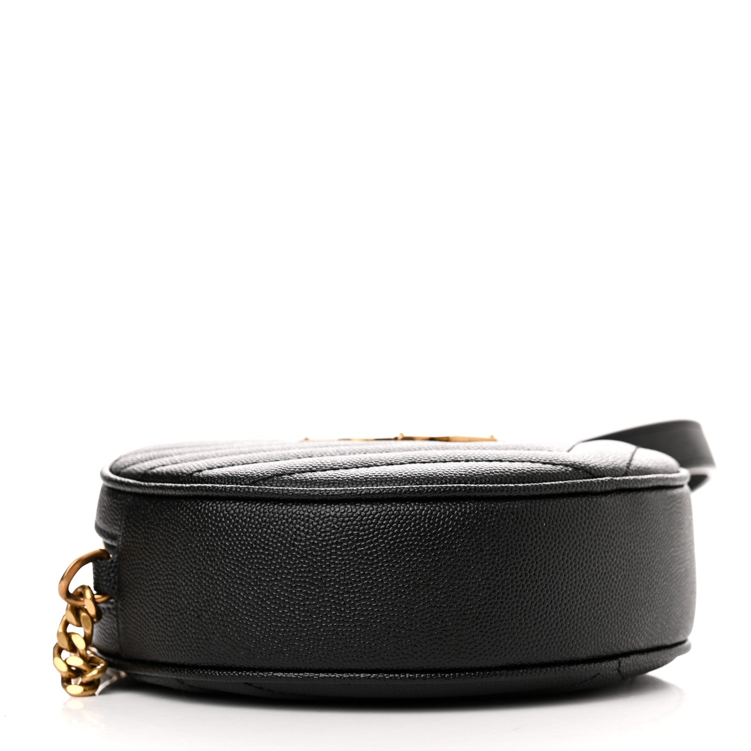 Saint Laurent Grain De Poudre Matelasse Chevron Quilted Round Vinyle Camera Bag Black 4 of 9