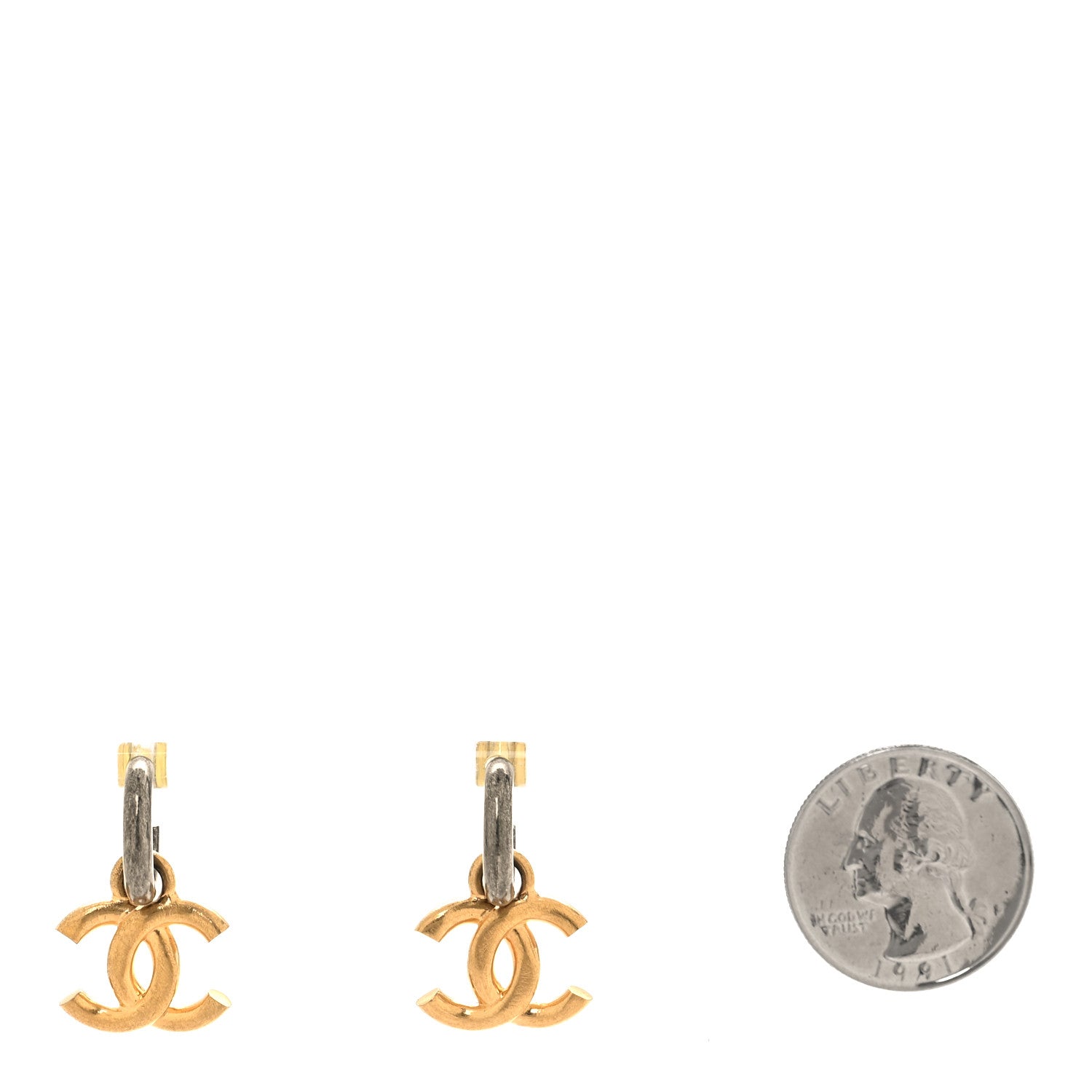 Chanel Metal Drop CC Earrings Ruthenium Gold 2 of 5