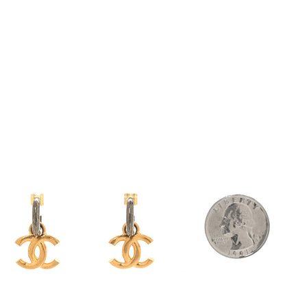 Chanel Metal Drop CC Earrings Ruthenium Gold 2 of 5