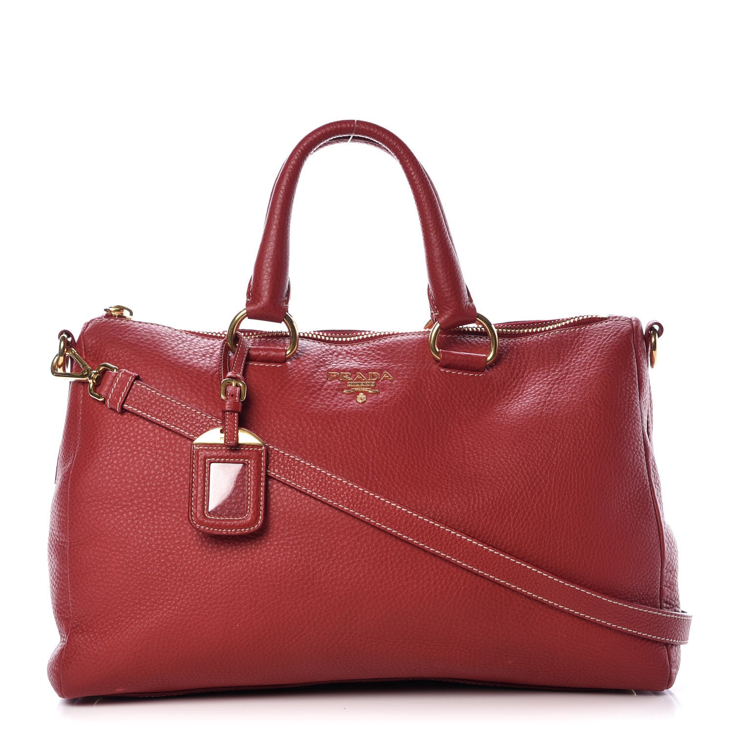 Prada Vitello Daino Top Handle Shoulder Bag Rosso 1 of 14