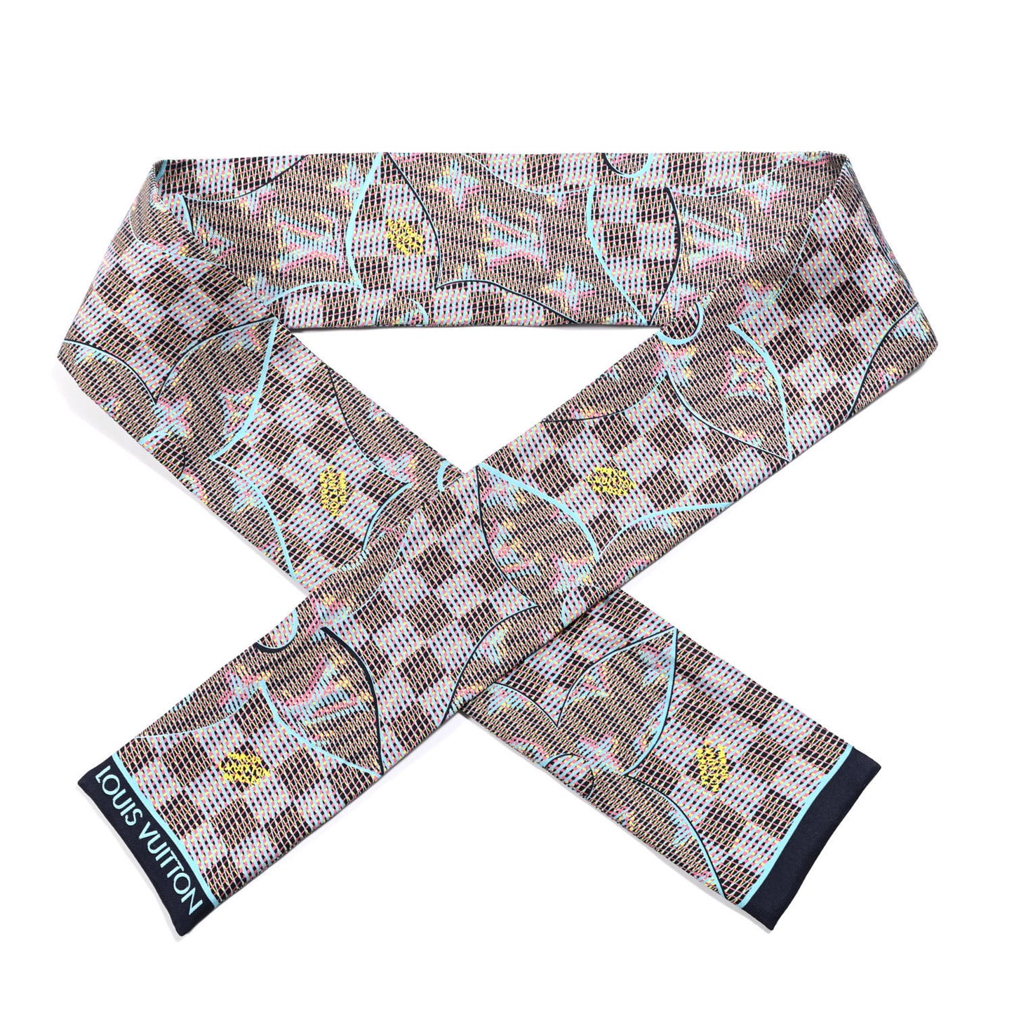 Silk Monogram Damier Pop Print Bandeau Blue