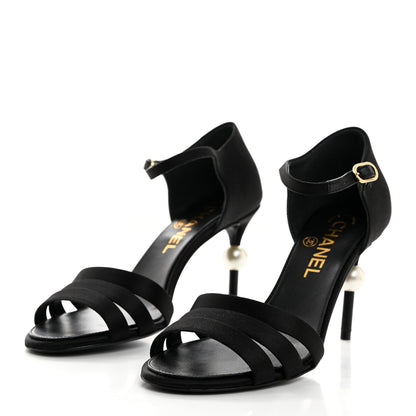 Chanel Satin Pearl Sandals 36.5 Black 3 of 9