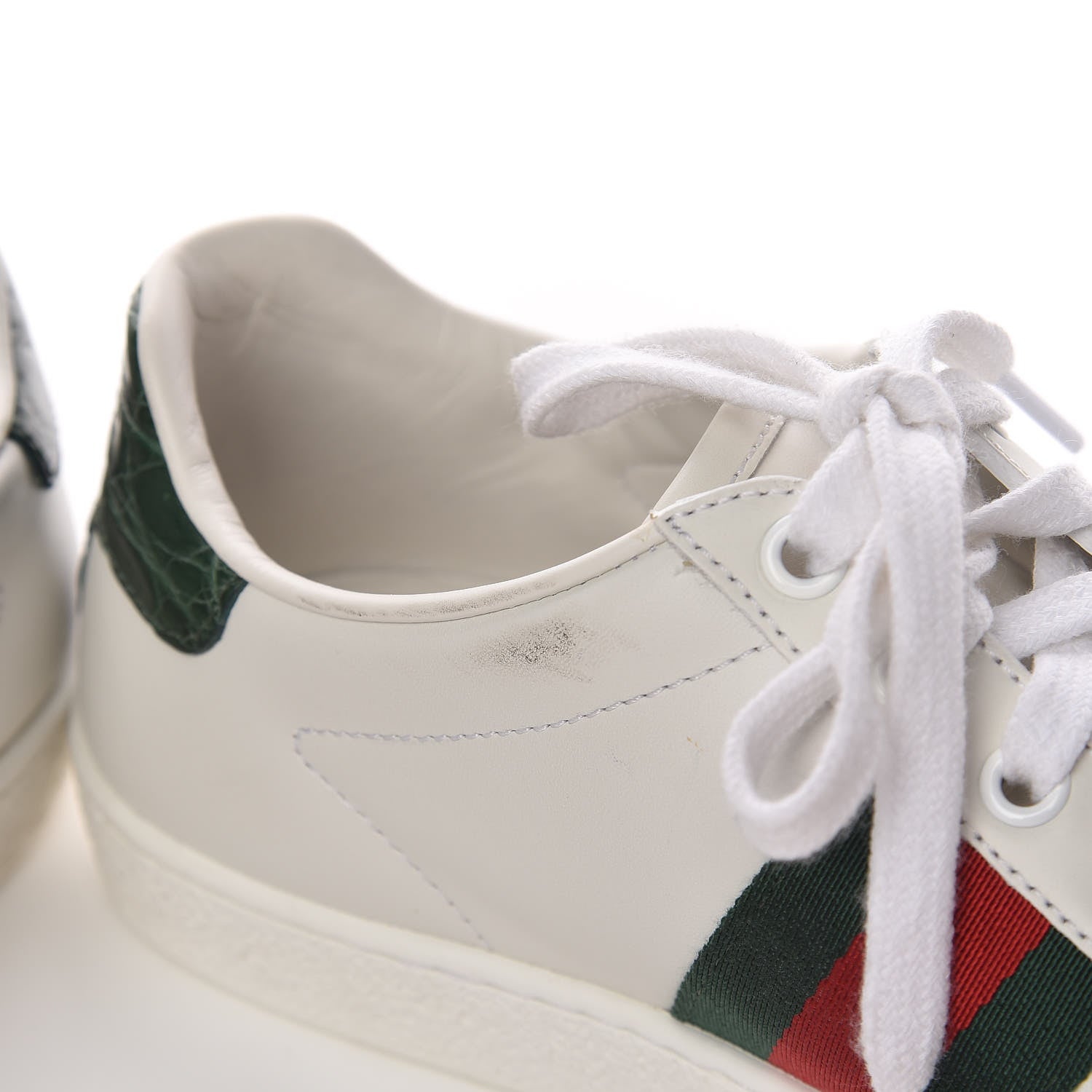 Gucci Calfskin Crocodile Web Womens Ace Sneakers 37 White Green 17 of 18
