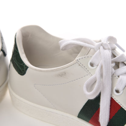 Gucci Calfskin Crocodile Web Womens Ace Sneakers 37 White Green 17 of 18