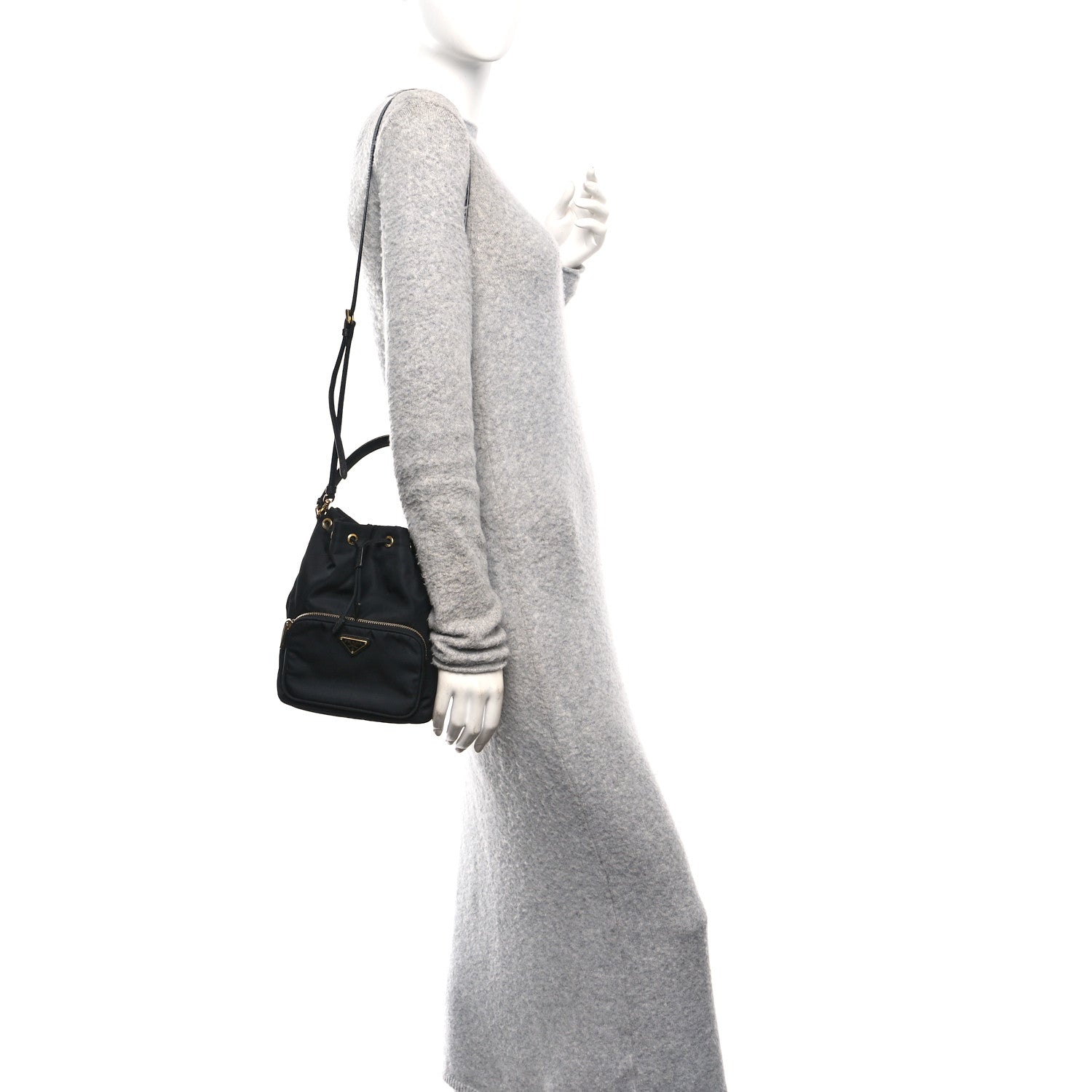 Prada Saffiano Tessuto Nylon Mini Bucket Crossbody Bag Black 2 of 10