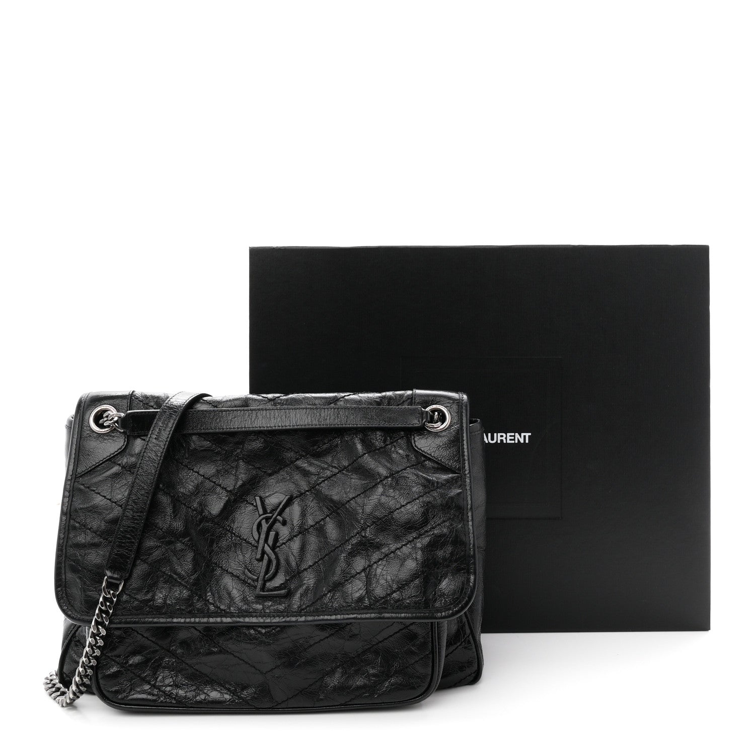 Saint Laurent Crinkled Calfskin Matelasse Monogram Large Niki Chain Satchel Black 11 of 11