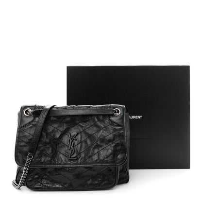 Saint Laurent Crinkled Calfskin Matelasse Monogram Large Niki Chain Satchel Black 11 of 11
