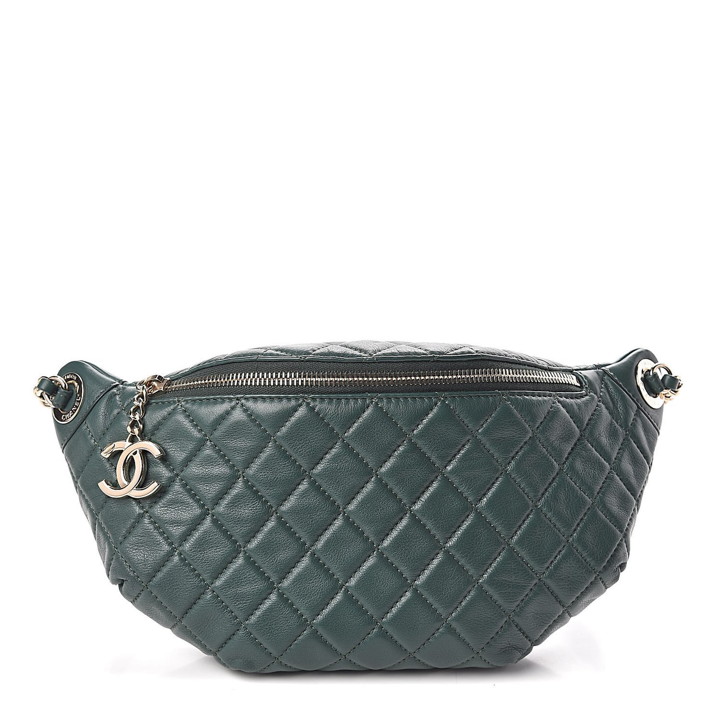 Calfskin Quilted Banane Waist Bag Fanny Pack Dark Green