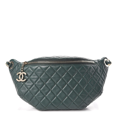 Chanel Calfskin Quilted Banane Waist Bag Fanny Pack Dark Green 1 of 10