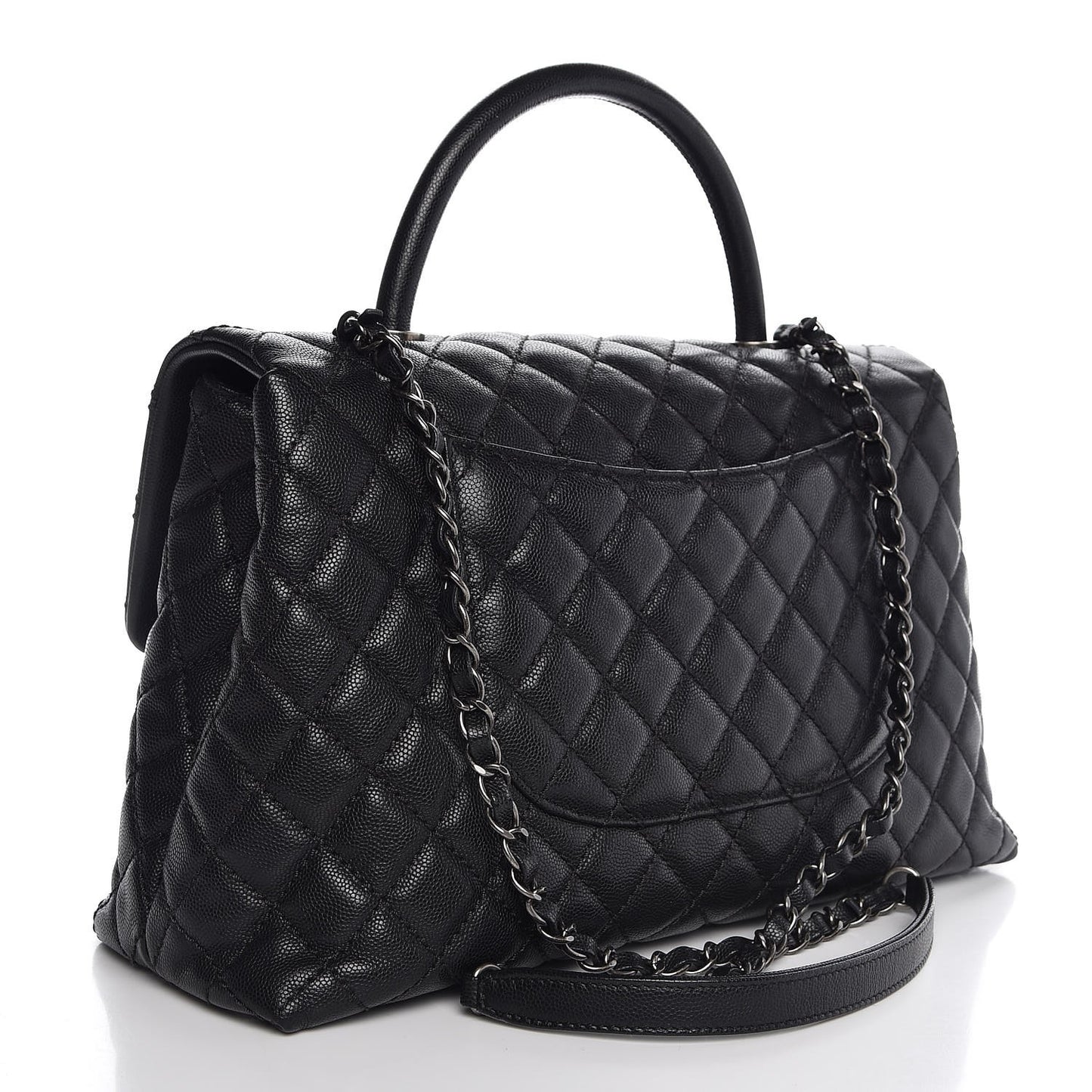 Caviar Quilted Medium Coco Handle Flap Black