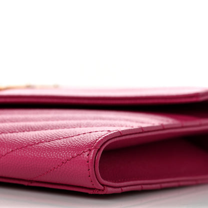 Saint Laurent Grain De Poudre Matelasse Chevron Monogram Envelope Clutch Fuxia Couture 9 of 9