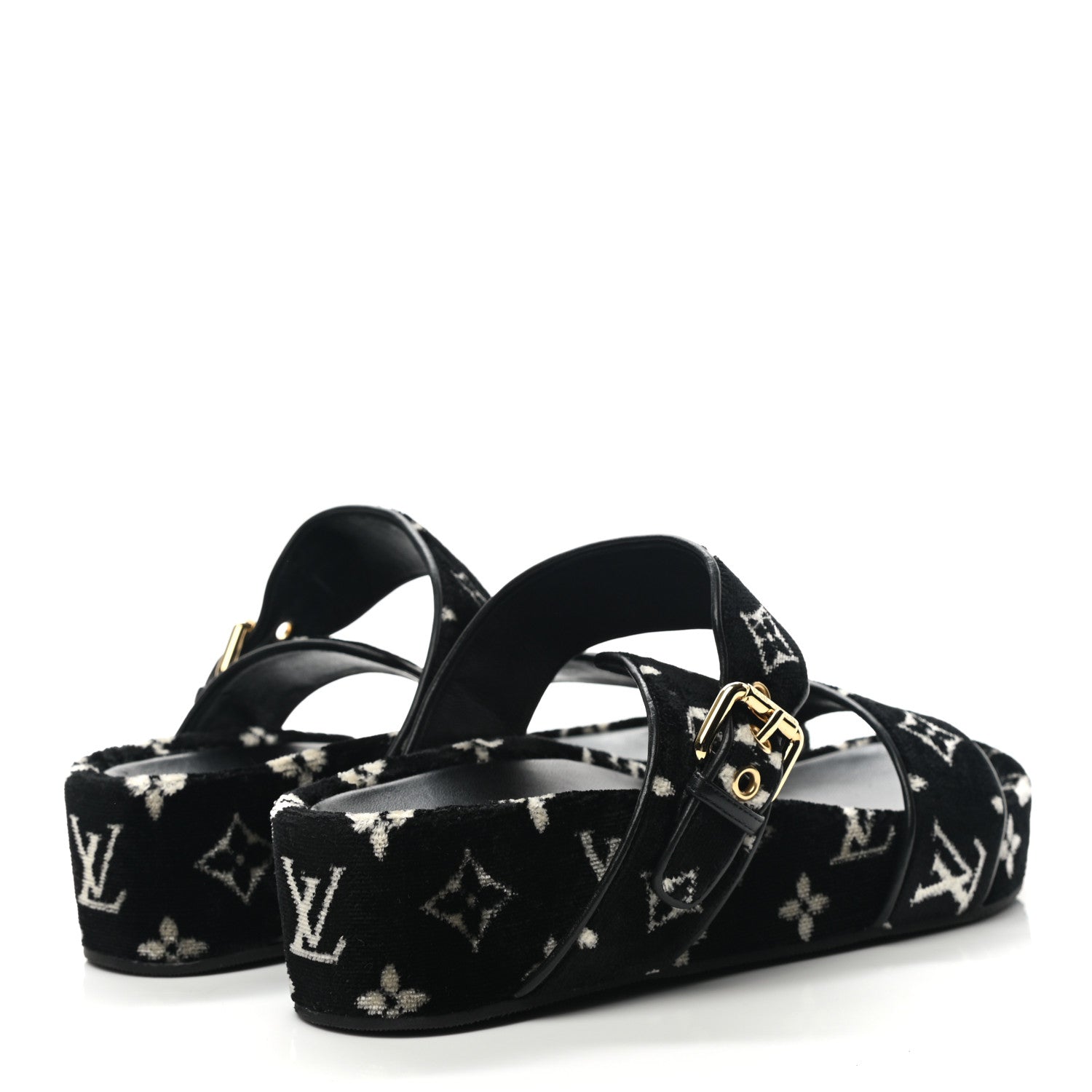 Louis Vuitton Velvet Monogram Jumbo Flatform Mule Sandals 39 Black White 4 of 8