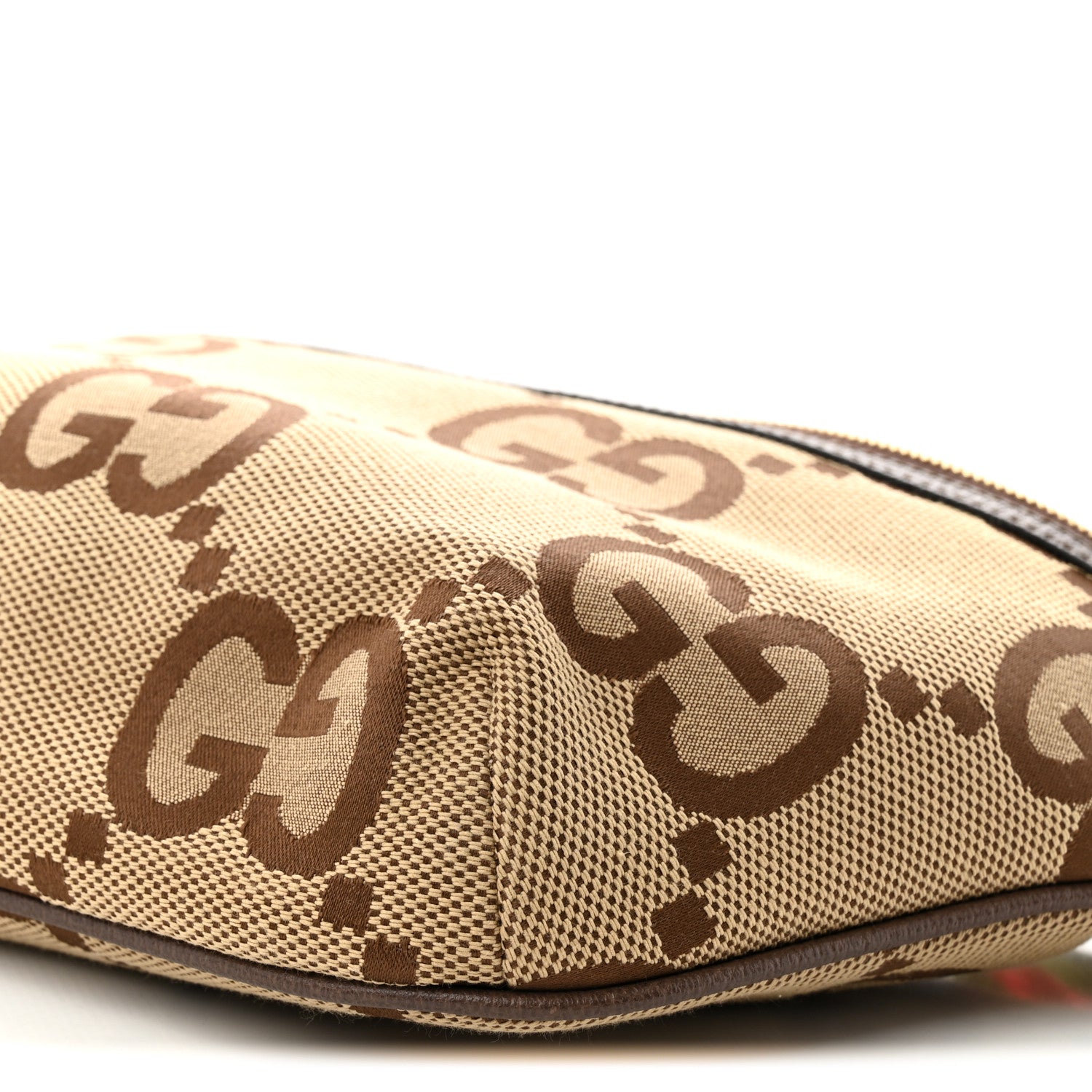 Gucci Monogram Jumbo GG Textured Dollar Calfskin Web Belt Bag Camel Ebony New Acero 10 of 10