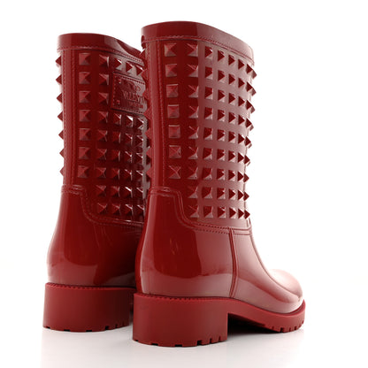 Valentino Garavani Rubber Rockstud Short Rainboots 38 Red 4 of 7