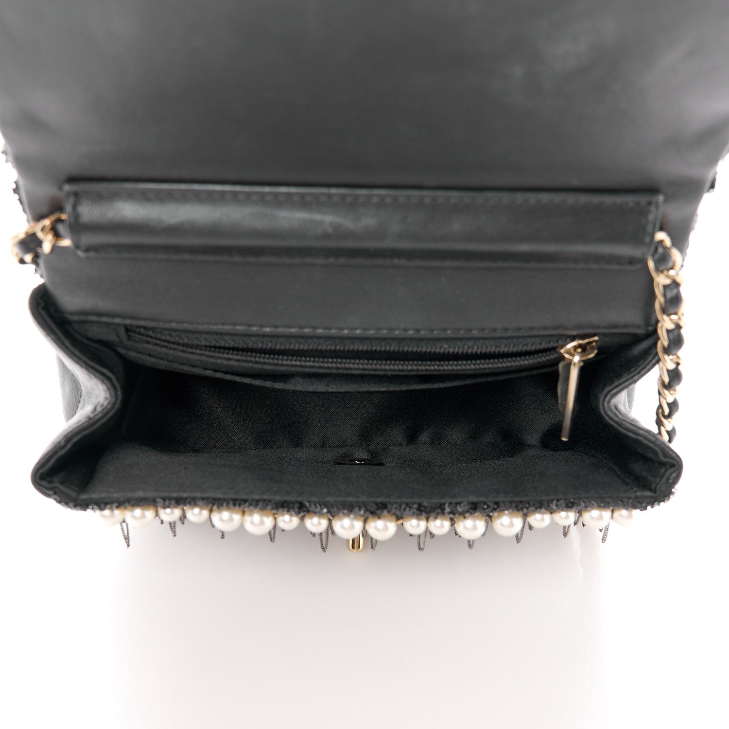Chanel Lambskin Sequin Pearl Chain Fringe Mini Flap Black 6 of 12