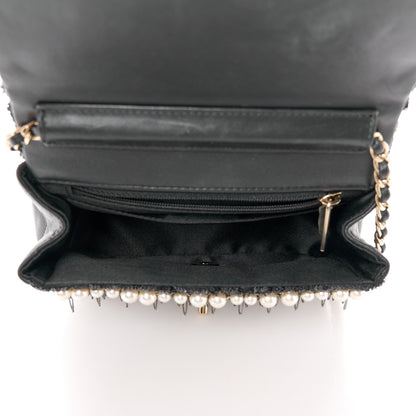 Chanel Lambskin Sequin Pearl Chain Fringe Mini Flap Black 6 of 12
