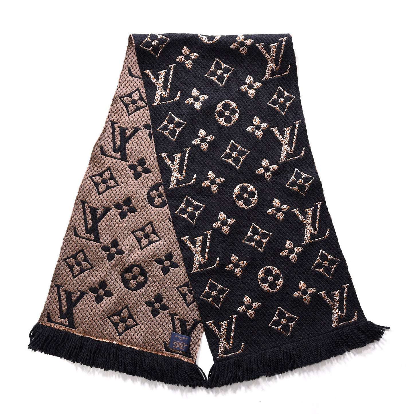 Wool Silk Monogram Giant Jungle Logomania Shine Scarf Black