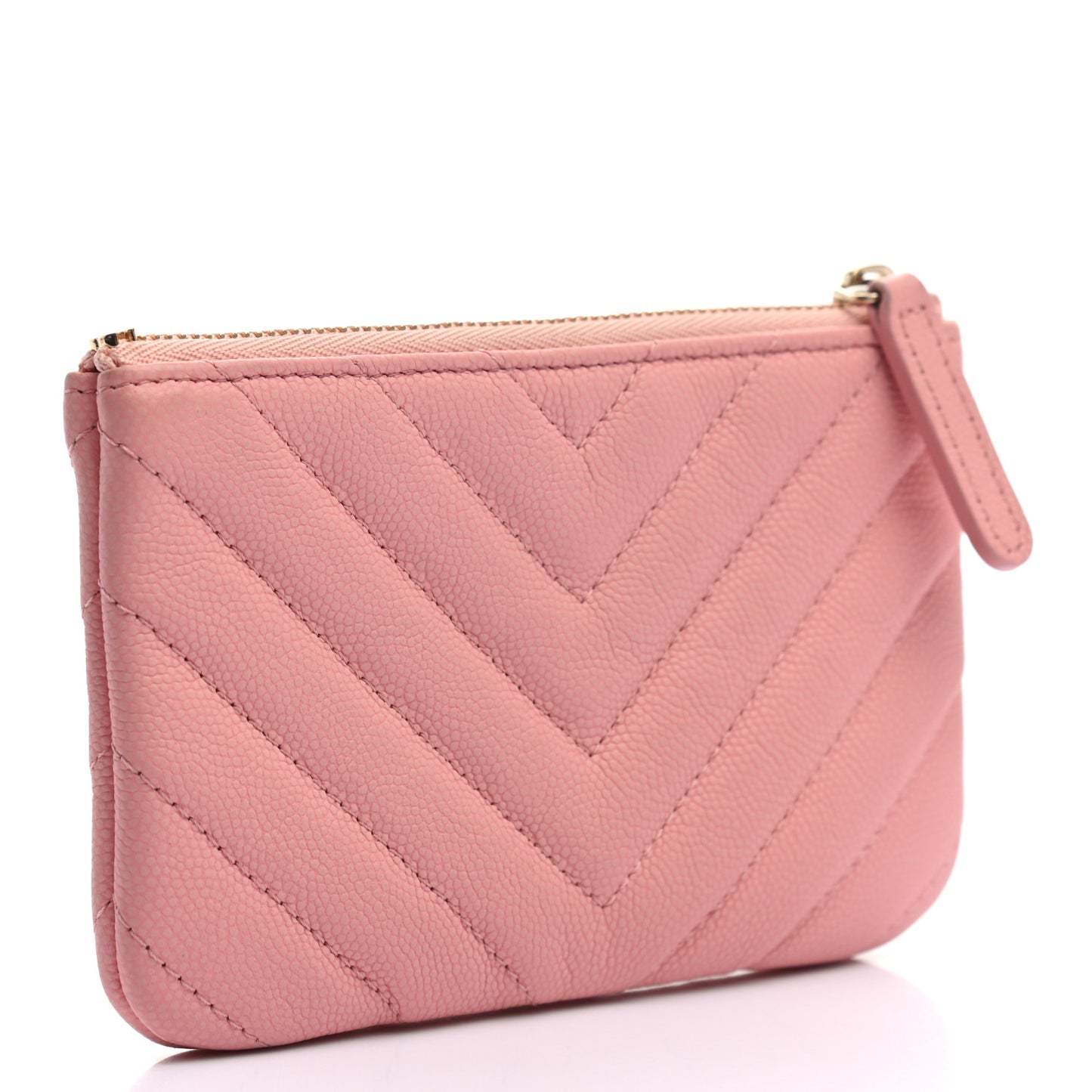 Flat Caviar Chevron Quilted Small Cosmetic Case Pink
